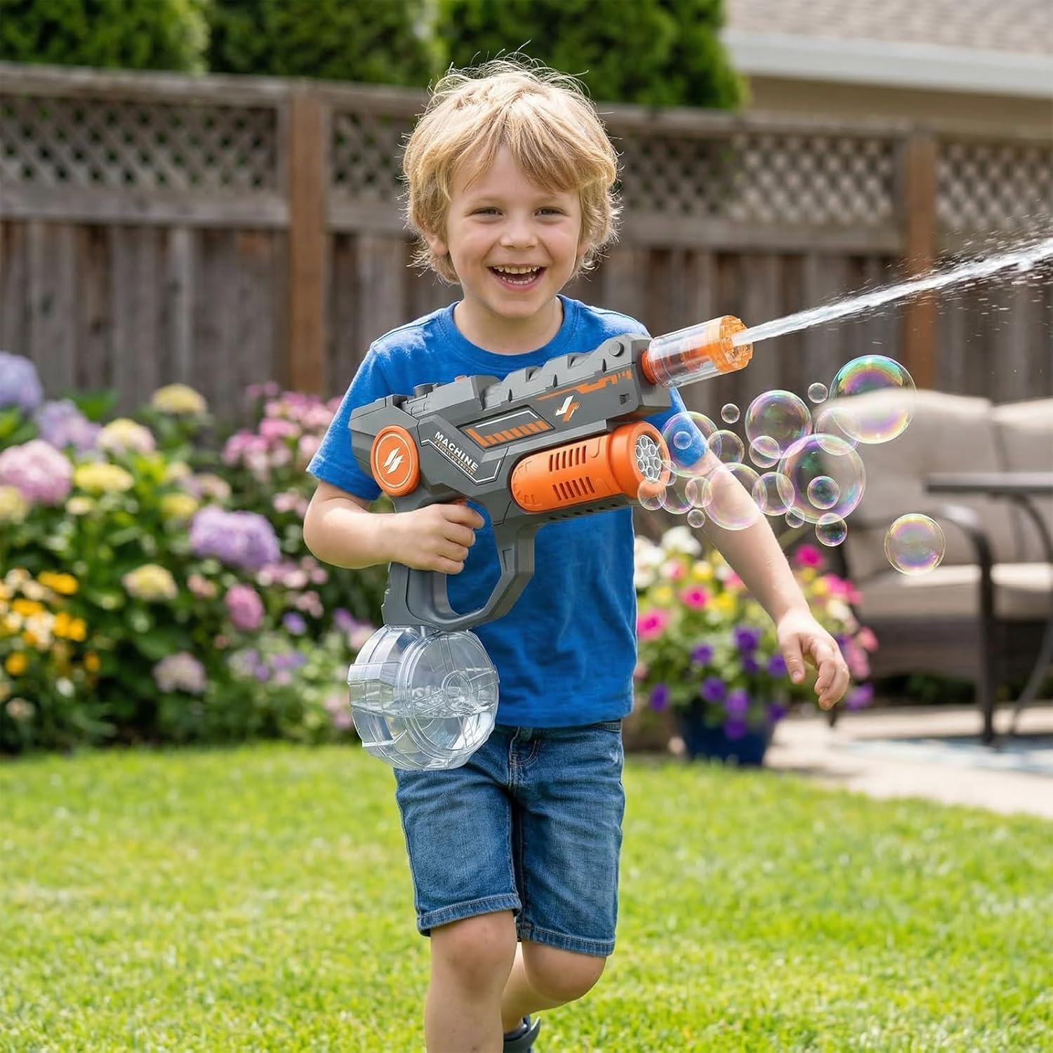 2 in 1 Electric Water Gun & Automatic Bubble Machine for Kids, with LED,Rechargeable Water Squirt Guns,Summer Outdoor Toy for Pool Beach Party, Gift for Boys Girls Ages 3-8