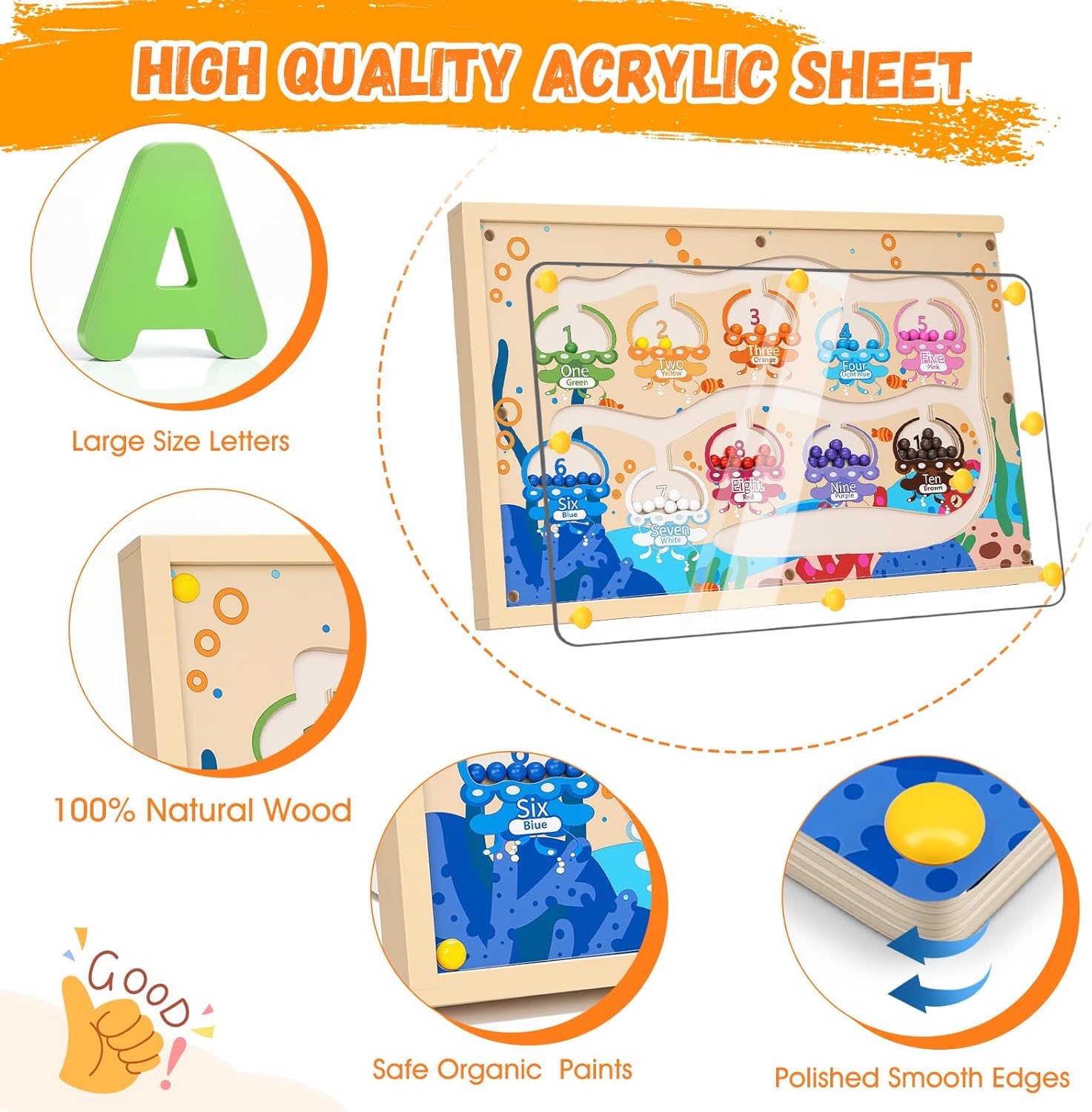 4 IN 1 Magnetic Color and Number Maze Toys Box with Alphabet Puzzles Drawing Board, Wooden Storage Montessori Toy for 3-5 Year Old, Toddlers Educational Learning Toy Gifts for Kids Boys Girls