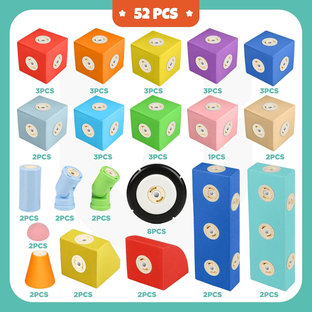 ABC Foam Magnetic Blocks for Toddlers, 52pcs, Building Letters Block for Kids 2 3 4 5 Years Old, Alphabet Blocks Toys Gifts for Boys Girls