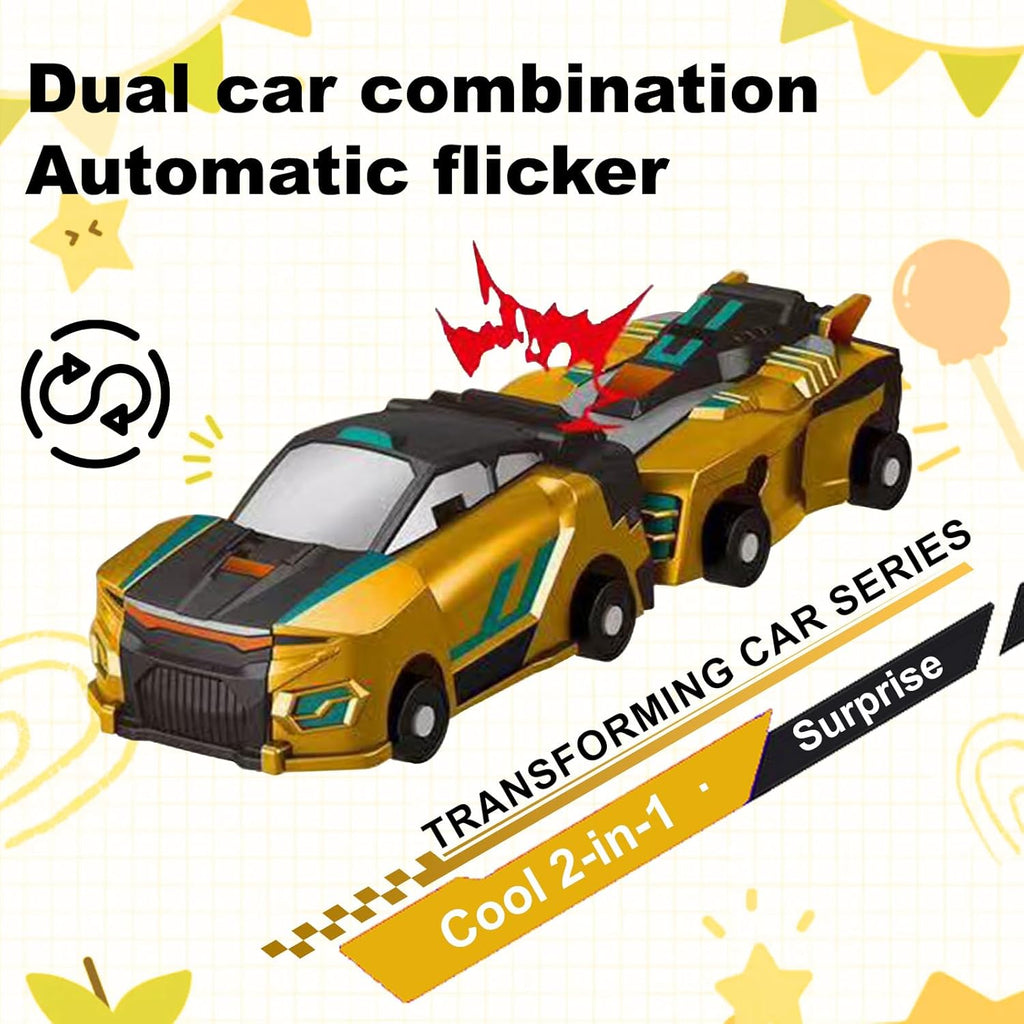 Magnetic Dinosaur Car Toy - 2 in 1 Crash & Transform Vehicle to Dino, No Battery Needed for Kids Age 3-12, Birthday Gift(Golden Dragon)