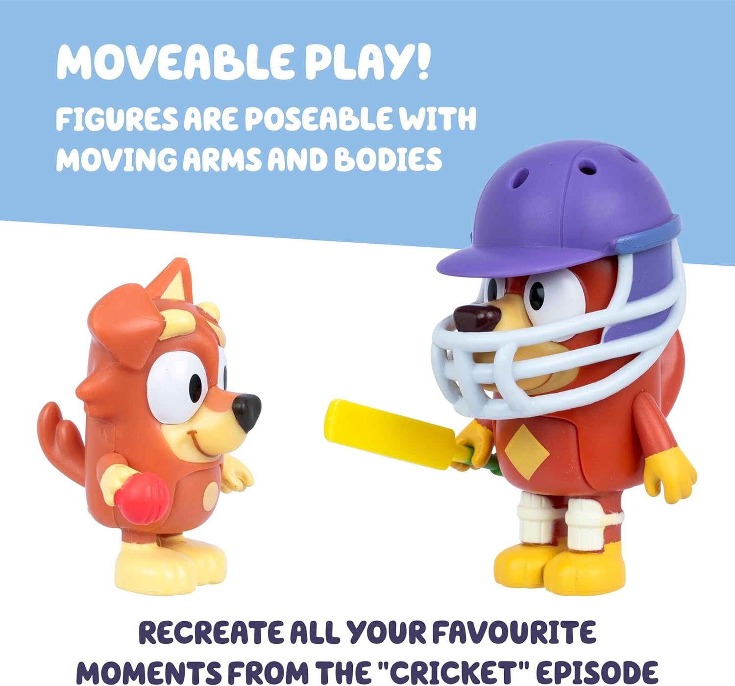 Figure 2-Pack Cricket. 2 Episode-Themed Figures with Moving Arms & Helmet and Bat Accessories, 2.5-3" (6-7.6 cm) Poseable Toys for Kids. Recreate Moments from The Episode Cricket.