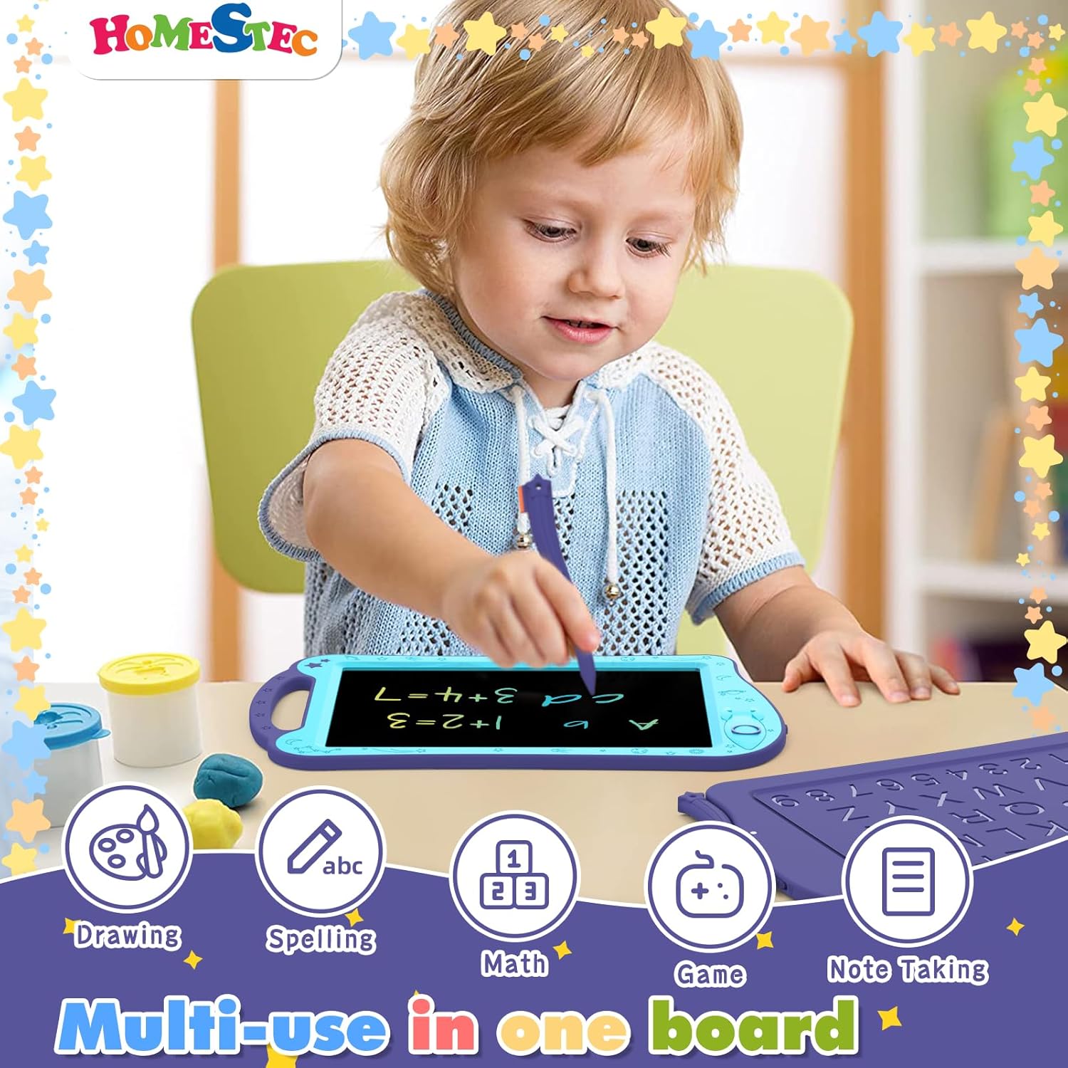 Astrodraw Drawing Pad, Colorful LCD Writing Tablet for Kids, Doodle Board for Toddlers 3 4 5 6 Years Old, Travel Toy Birthday Gift for Boys Girls (Aqua/Purple)