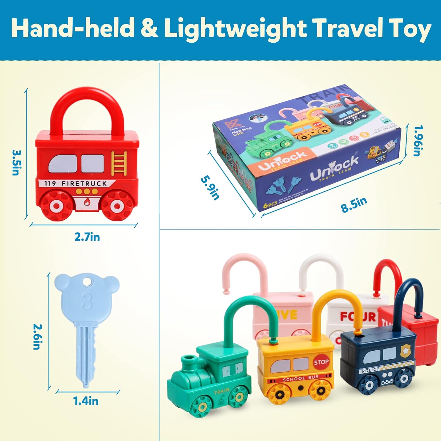 Learning Toys Sorting & Matching Locks and Keys Toddlers Sensory Car Activity Fine Motor Toy, Birthday Party Favors Valentine's Gifts Back to School Stuffers for Kids Age 2-5 Years