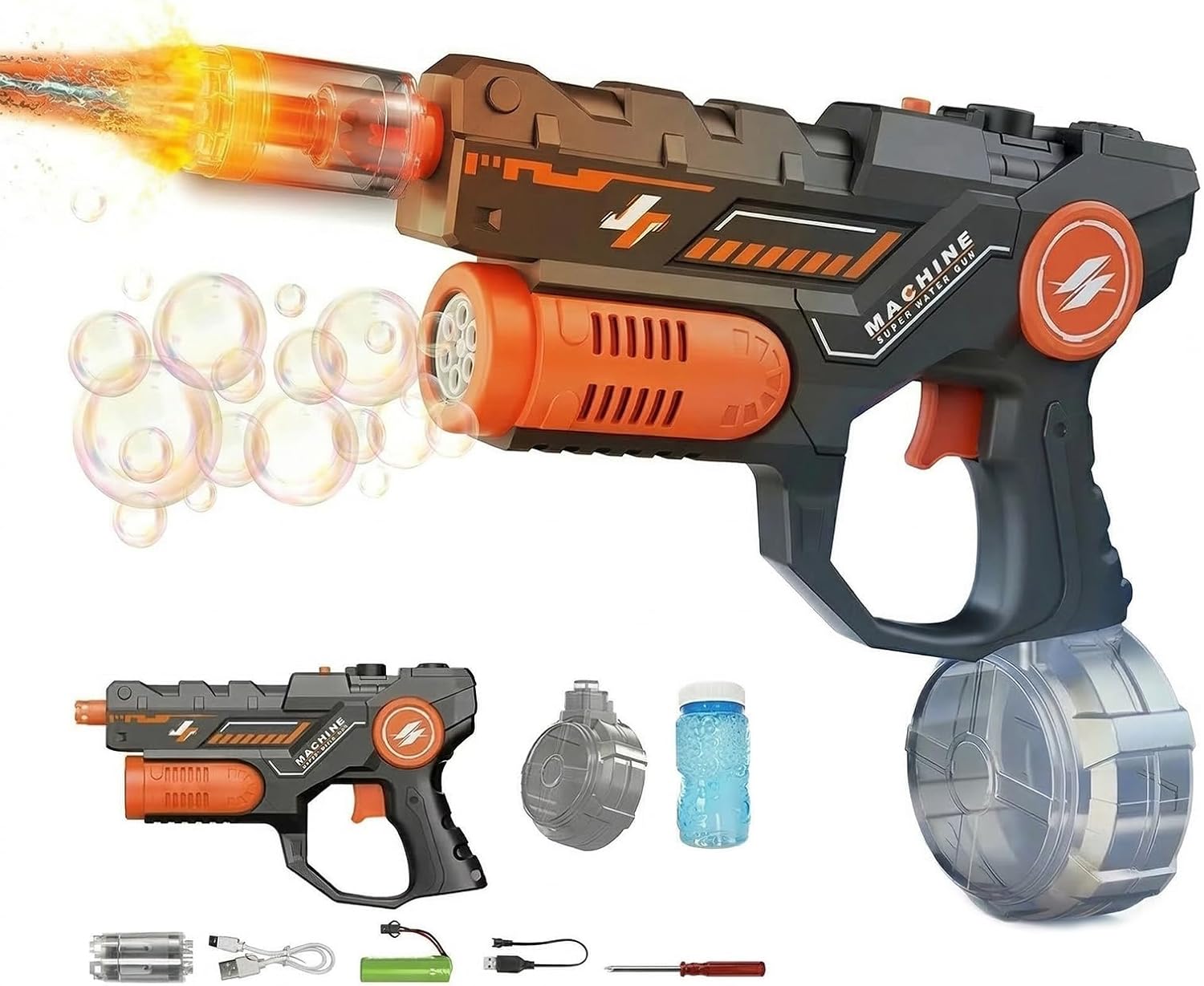 2 in 1 Electric Water Gun & Automatic Bubble Machine for Kids, with LED,Rechargeable Water Squirt Guns,Summer Outdoor Toy for Pool Beach Party, Gift for Boys Girls Ages 3-8