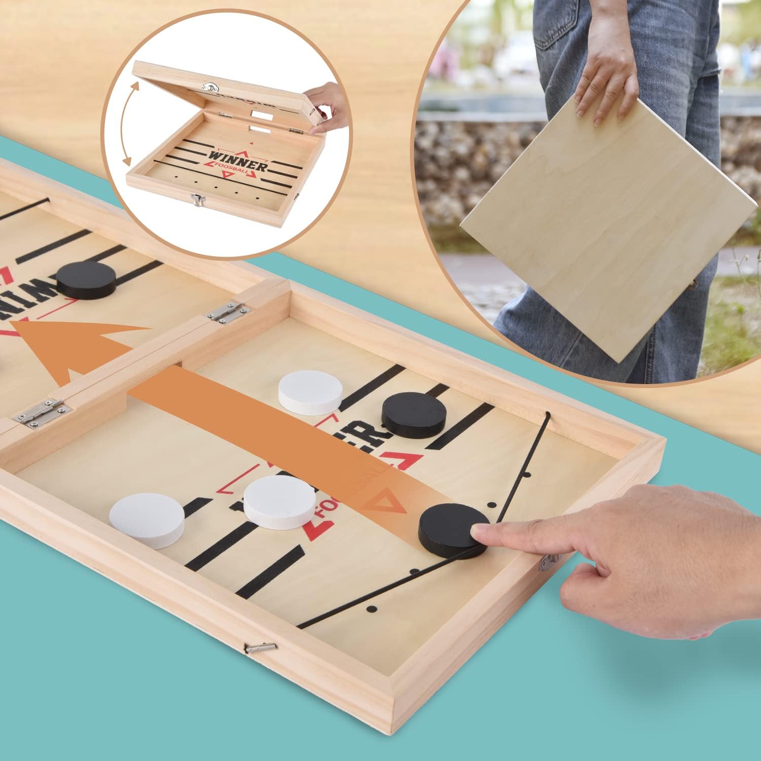 Foldable Large Fast Sling Puck Game Slingshot Games Toy for Adults Table Desktop Battle Wooden Hockey Table Game Family Foosball Winner Board Games