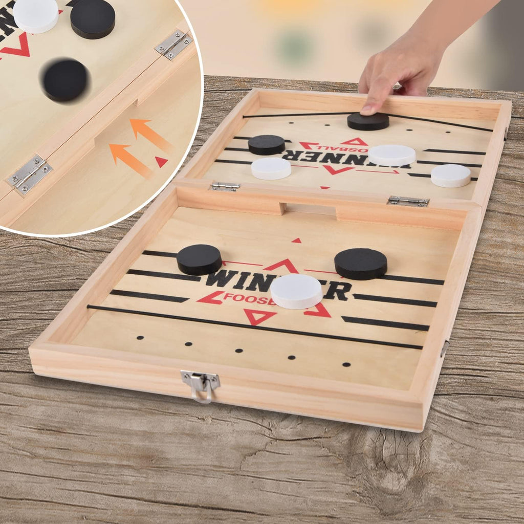 Foldable Large Fast Sling Puck Game Slingshot Games Toy for Adults Table Desktop Battle Wooden Hockey Table Game Family Foosball Winner Board Games