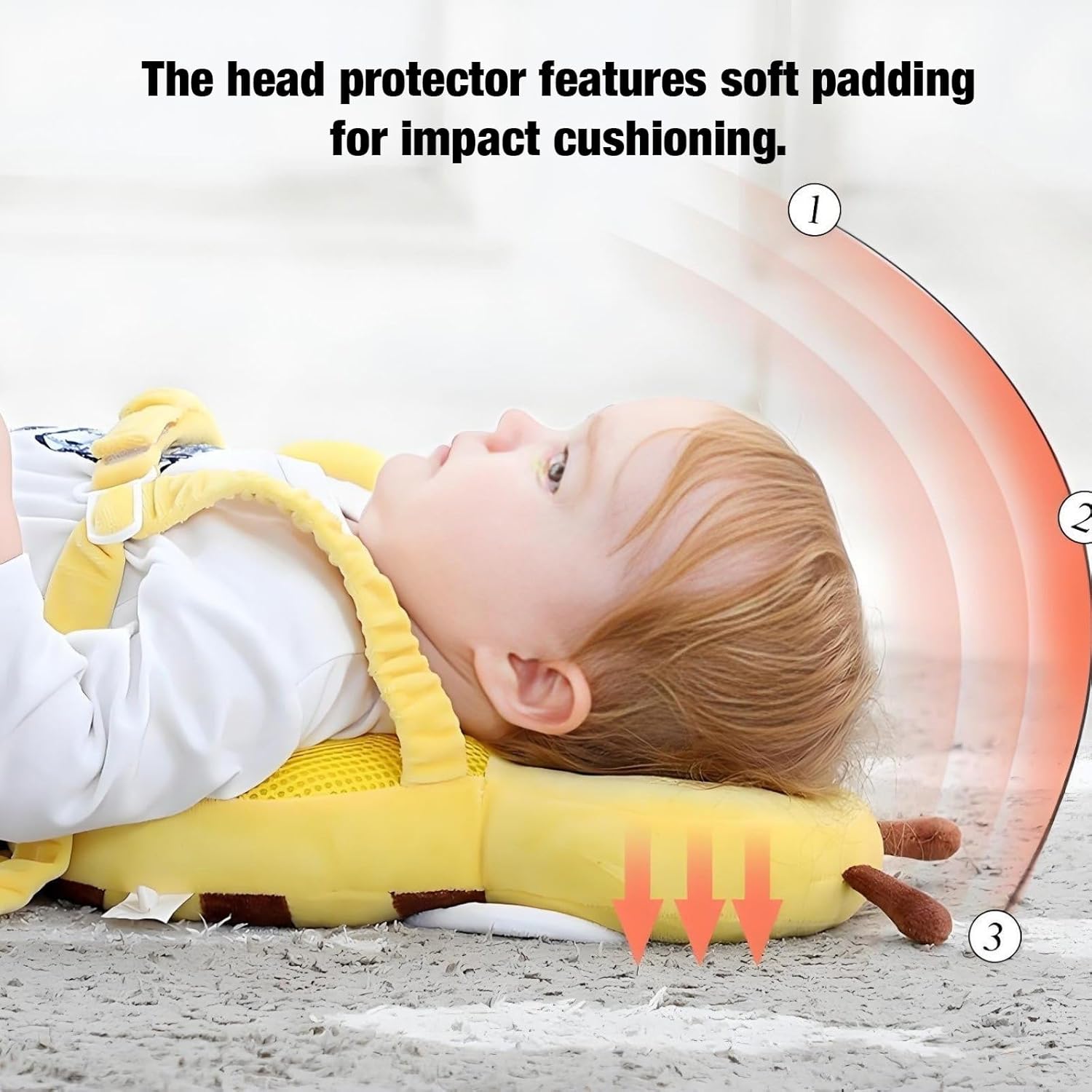 Baby Head Protection Backpack, Toddler Walking Head Protector, Adjustable Head Protector Pad Safety Cushion (Yellow)