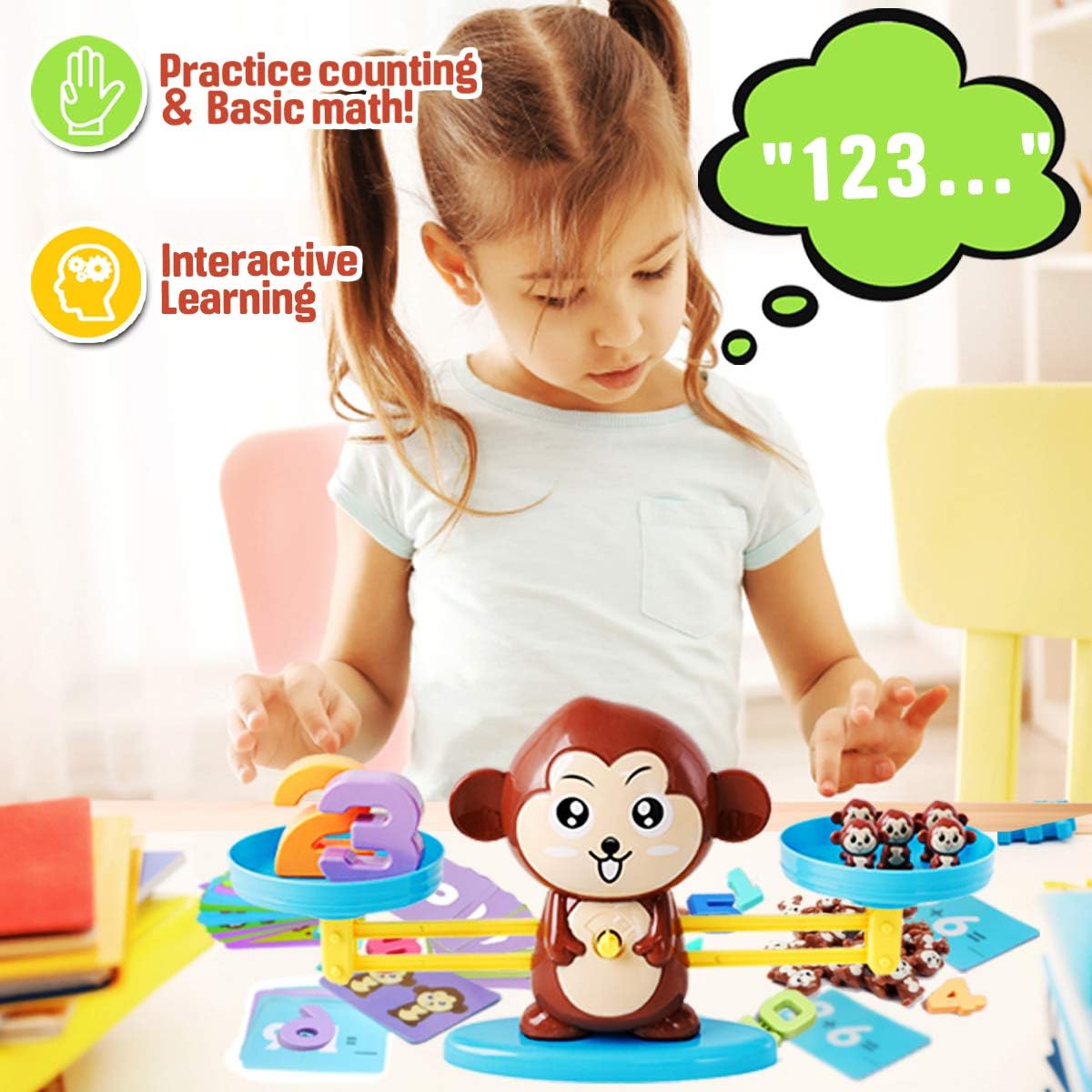 Monkey Scale Balance Counting Toys Math Games STEM Preschool Educational Toys for 3 4 5 Year olds Math Educational Kindergarten Number Learning Games Gifts for Boy Girl Birthdays Christmas