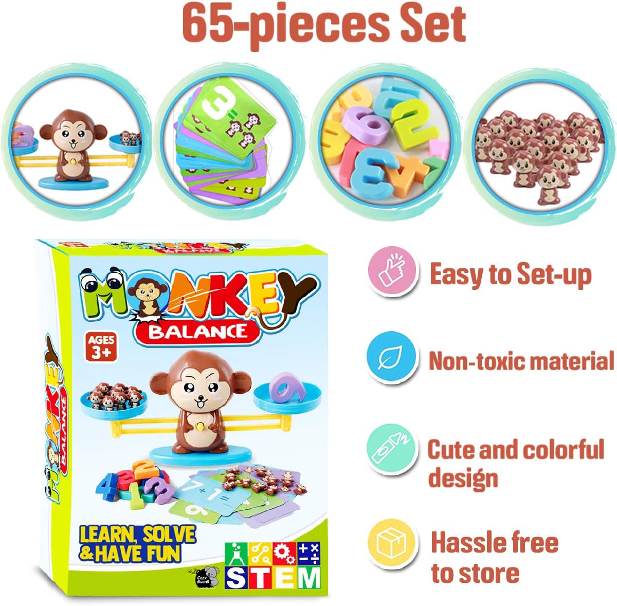 Monkey Scale Balance Counting Toys Math Games STEM Preschool Educational Toys for 3 4 5 Year olds Math Educational Kindergarten Number Learning Games Gifts for Boy Girl Birthdays Christmas