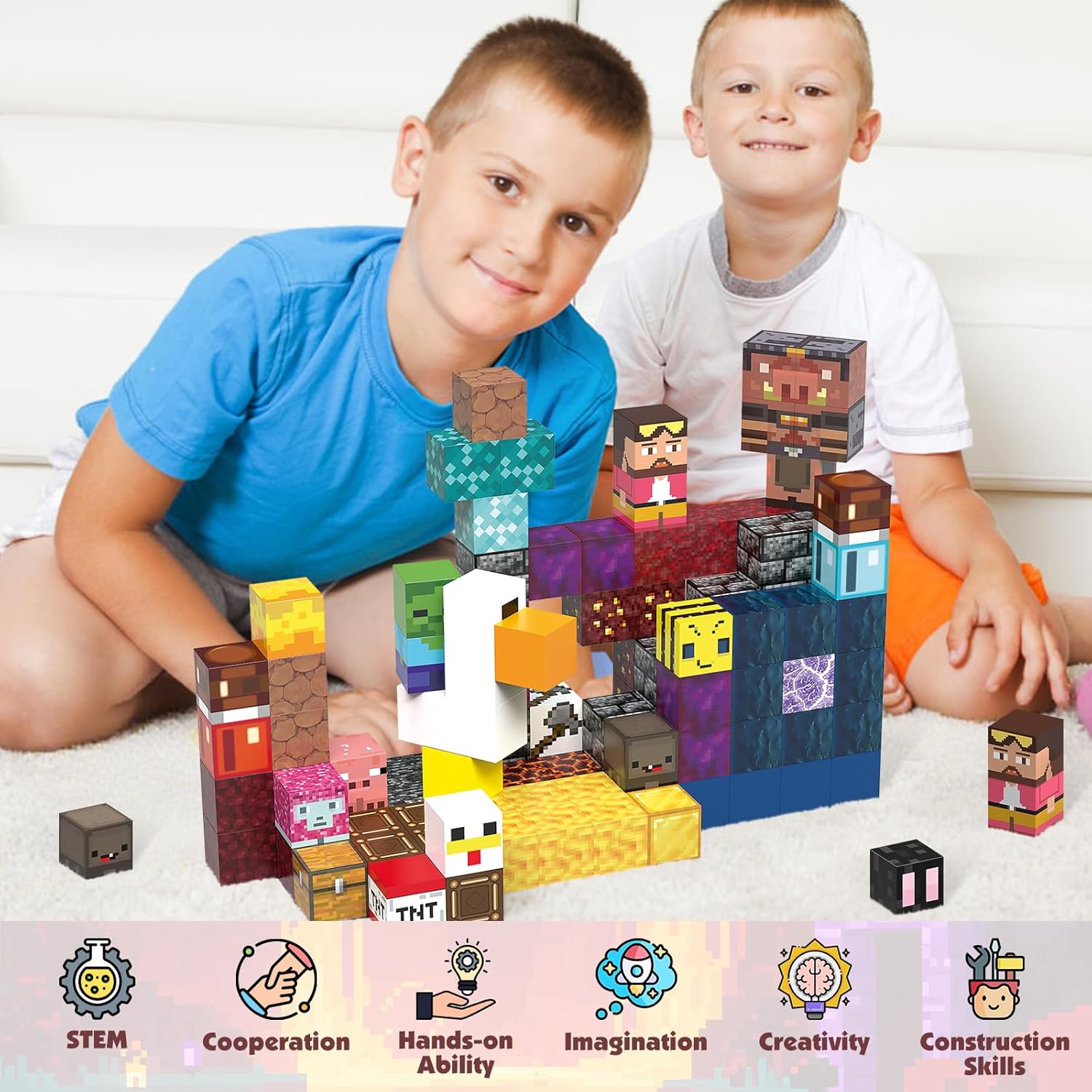 120PCS Magnetic Blocks Building Toys, Magnetic Building Blocks Set for Boys Girls Ages 3+, 1 inch Magnet Cubes Montessori Sensory Stacking Construction Toys Christmas Birthday Present