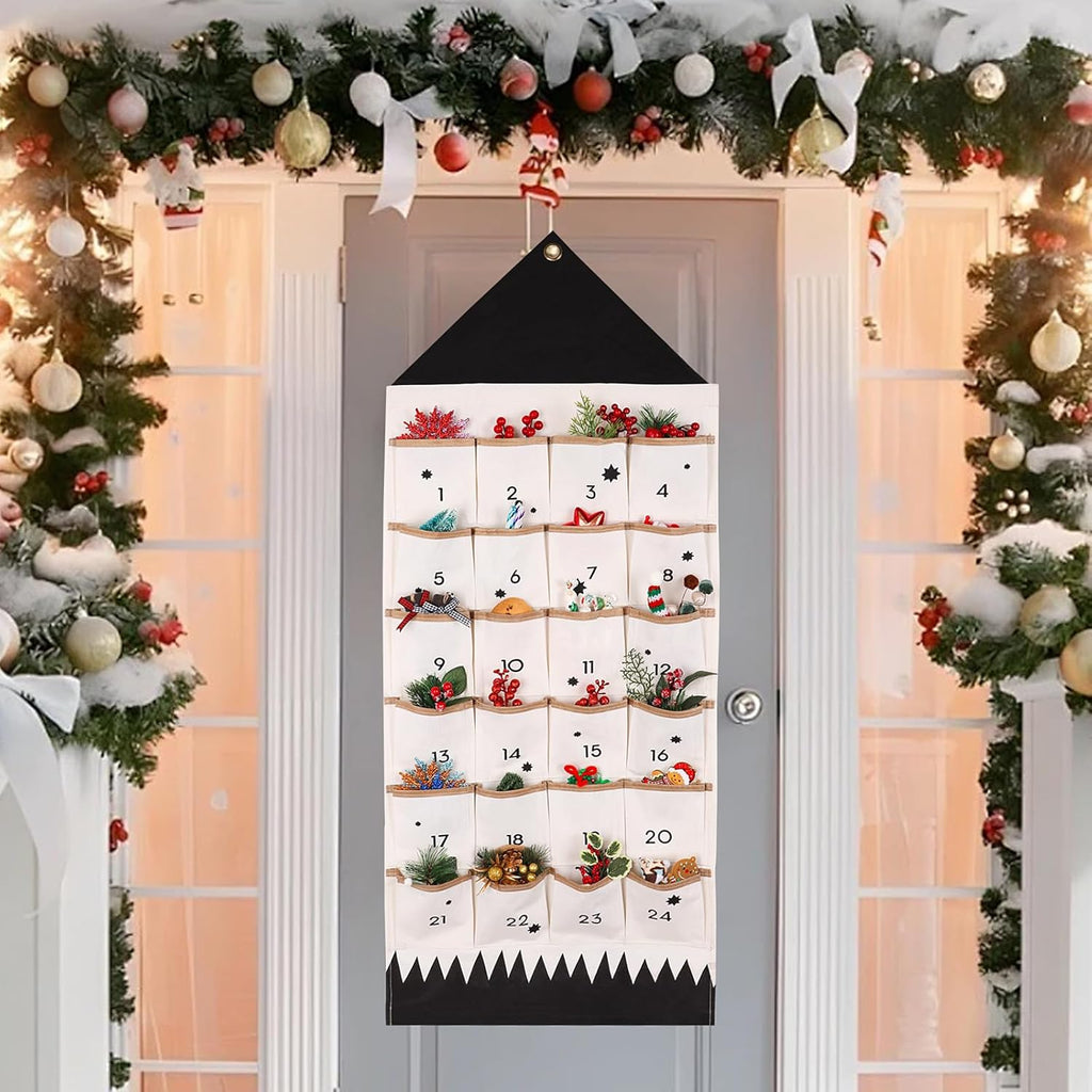 Christmas Advent Calendar, Reusable Hanging Christmas Countdown Calendar with 24 Pockets for 2025 Xmas Home Decoration