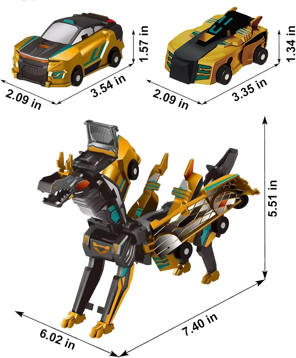 Magnetic Dinosaur Car Toy - 2 in 1 Crash & Transform Vehicle to Dino, No Battery Needed for Kids Age 3-12, Birthday Gift(Golden Dragon)