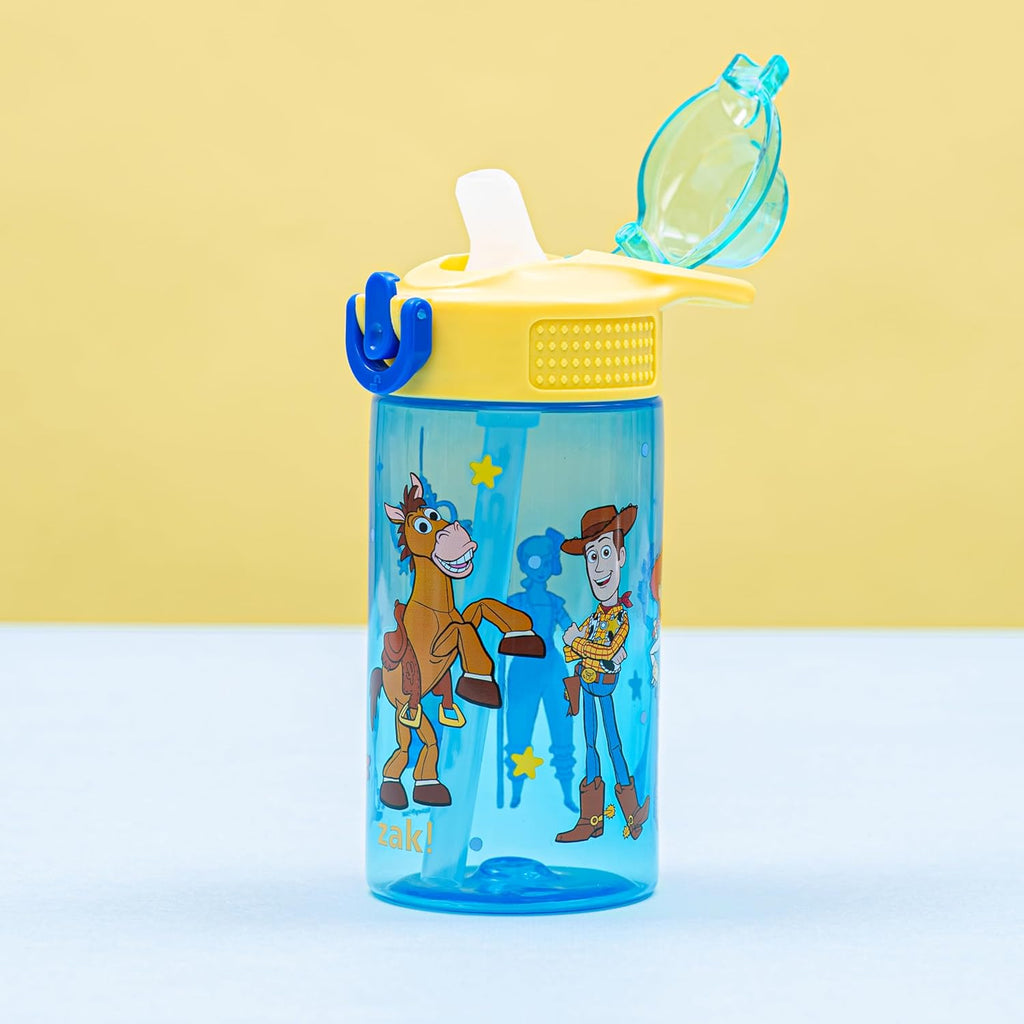 Disney Pixar Toy Story Sage Kids Water Bottle For School or Travel, 16oz Durable Plastic Water Bottle With Straw, Handle, and Leak-Proof, Pop-Up Spout Cover (Woody & Friends)