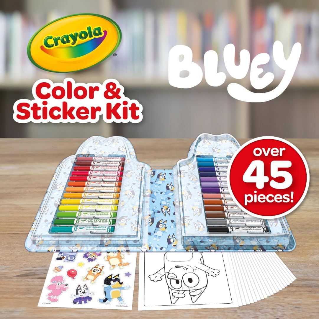 Art Kit for Kids (45pcs), Bluey Coloring Book Pages & Stickers for Kids, Arts & Crafts Set, Toys for Girls & Boys, Gift, 4+
