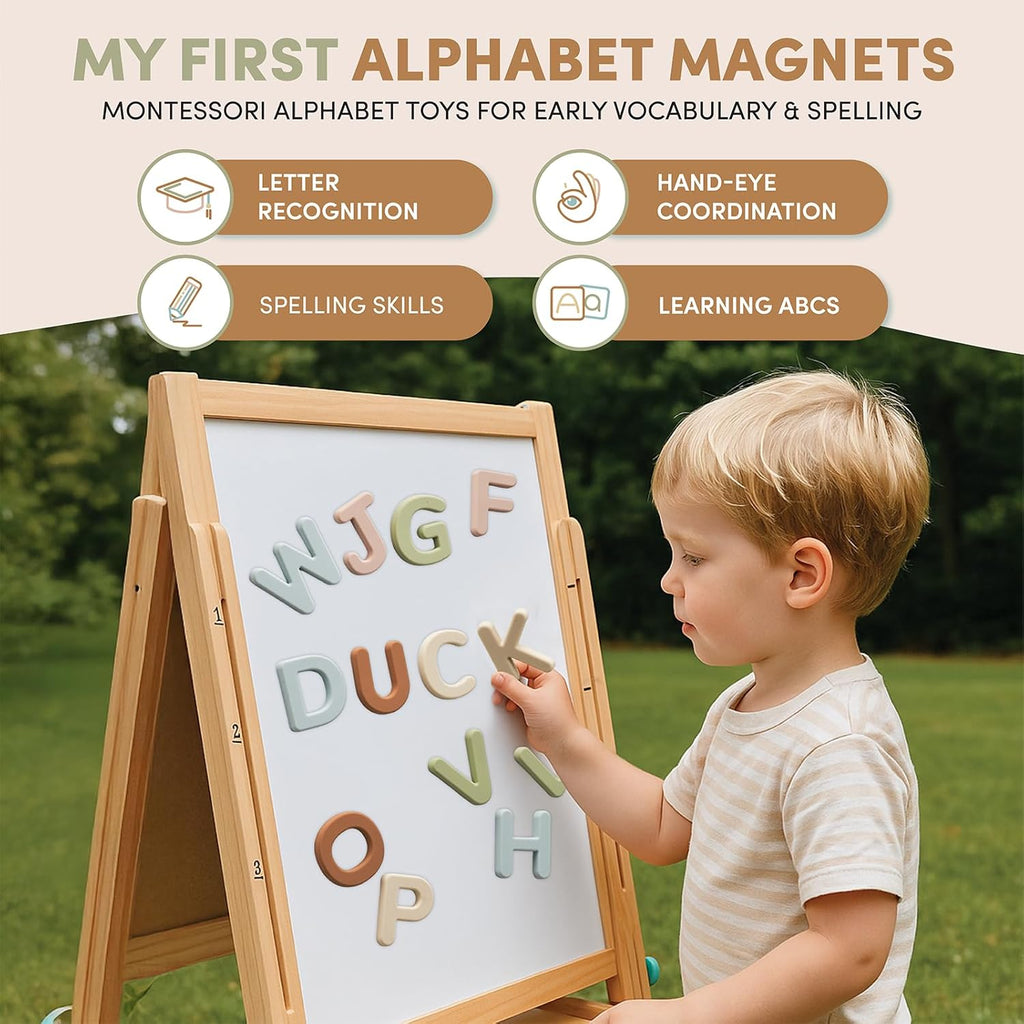 Silicone Alphabet Magnetic Letters, 26 Uppercase ABC Fridge Magnets for Toddlers & Kids, Preschool Learning Refrigerator Toy Set, Birthday Gifts for Boys Girls (Muted Color)