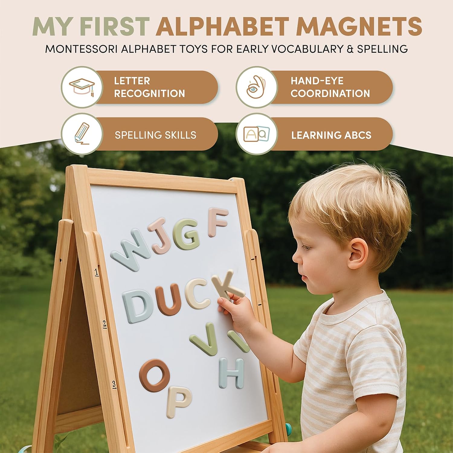 Silicone Alphabet Magnetic Letters, 26 Uppercase ABC Fridge Magnets for Toddlers & Kids, Preschool Learning Refrigerator Toy Set, Birthday Gifts for Boys Girls (Muted Color)