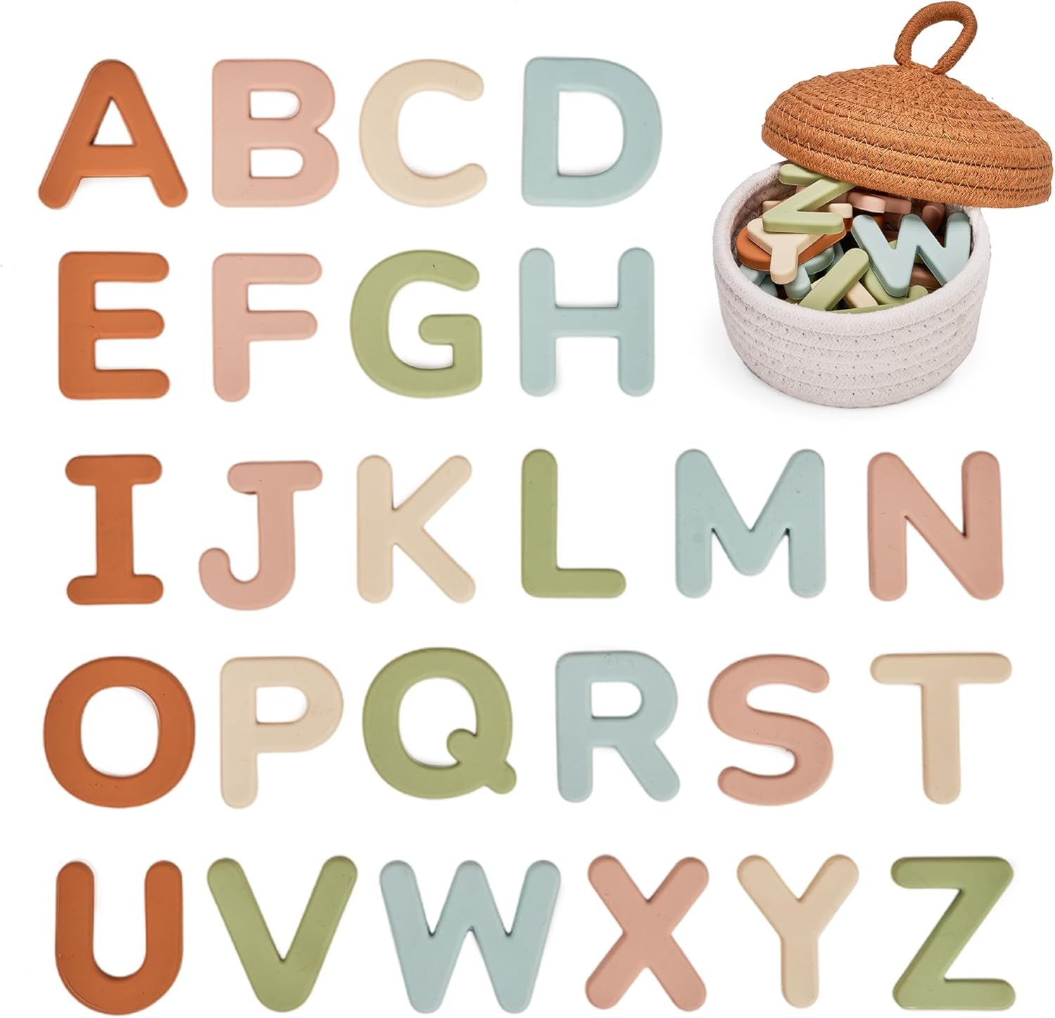 Silicone Alphabet Magnetic Letters, 26 Uppercase ABC Fridge Magnets for Toddlers & Kids, Preschool Learning Refrigerator Toy Set, Birthday Gifts for Boys Girls (Muted Color)