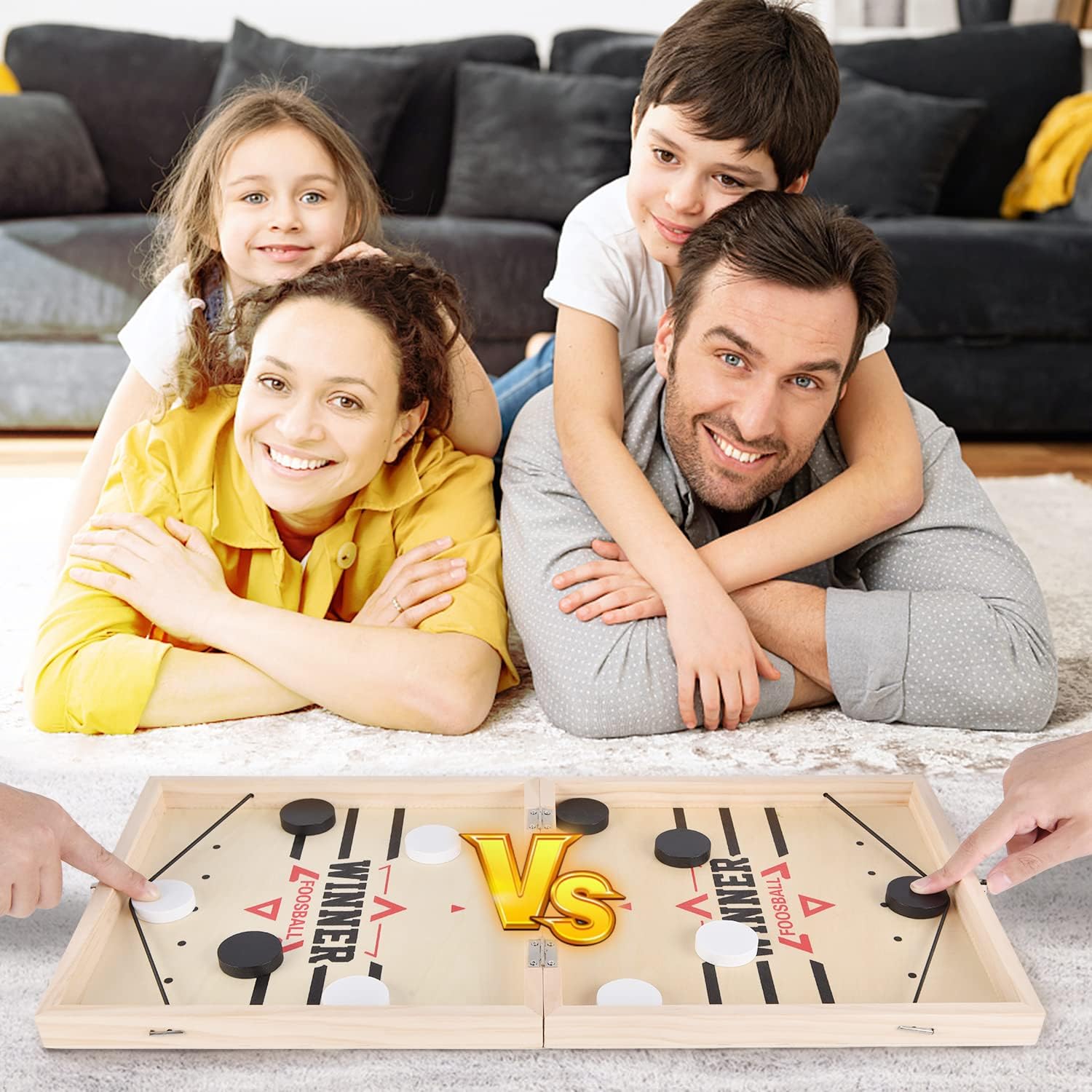 Foldable Large Fast Sling Puck Game Slingshot Games Toy for Adults Table Desktop Battle Wooden Hockey Table Game Family Foosball Winner Board Games