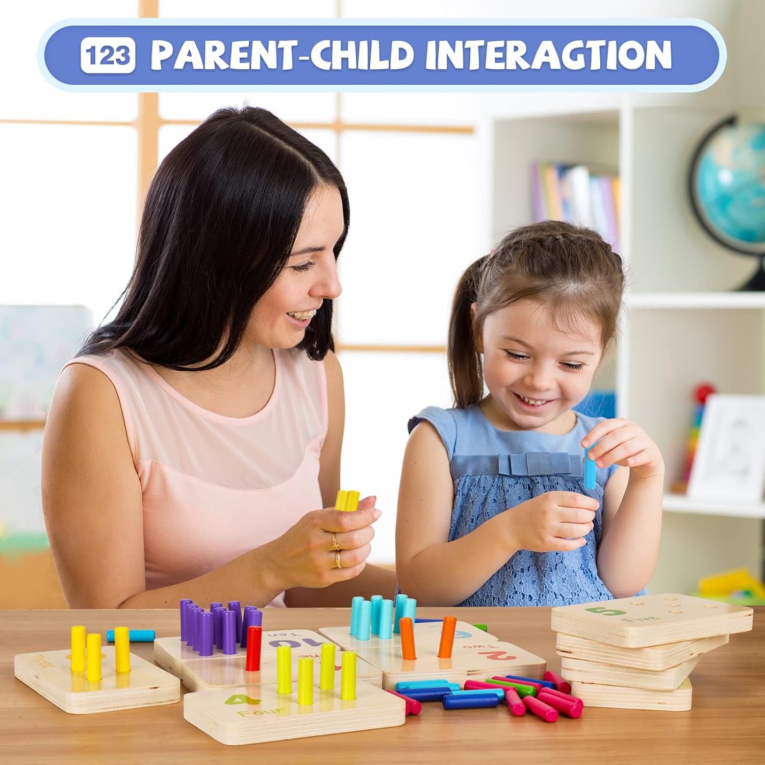 Wooden Number Blocks and Counting Peg Boards: Educational Math Manipulatives for Toddlers and Kindergarteners Learning Numbers and Math Concepts