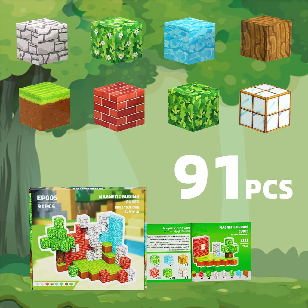 Magnetic Blocks, Magnet Blocks Sets,Education and Learning Toys for Kids, Magnetic Tiles Building Blocks for Children, Magnet Cubes for Boys & Girls, 91PCS