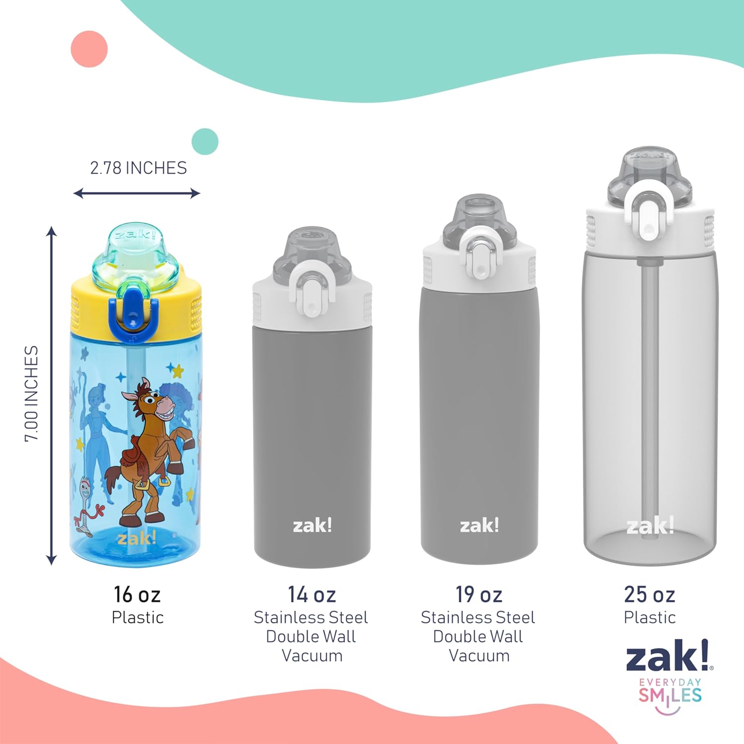 Disney Pixar Toy Story Sage Kids Water Bottle For School or Travel, 16oz Durable Plastic Water Bottle With Straw, Handle, and Leak-Proof, Pop-Up Spout Cover (Woody & Friends)