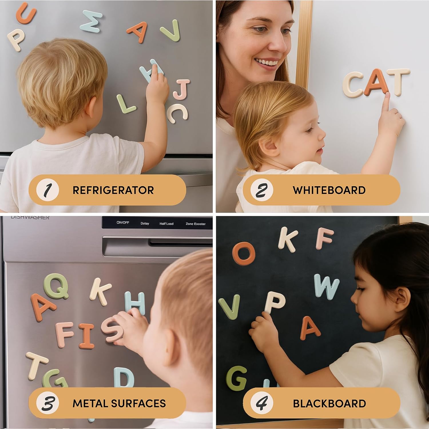 Silicone Alphabet Magnetic Letters, 26 Uppercase ABC Fridge Magnets for Toddlers & Kids, Preschool Learning Refrigerator Toy Set, Birthday Gifts for Boys Girls (Muted Color)