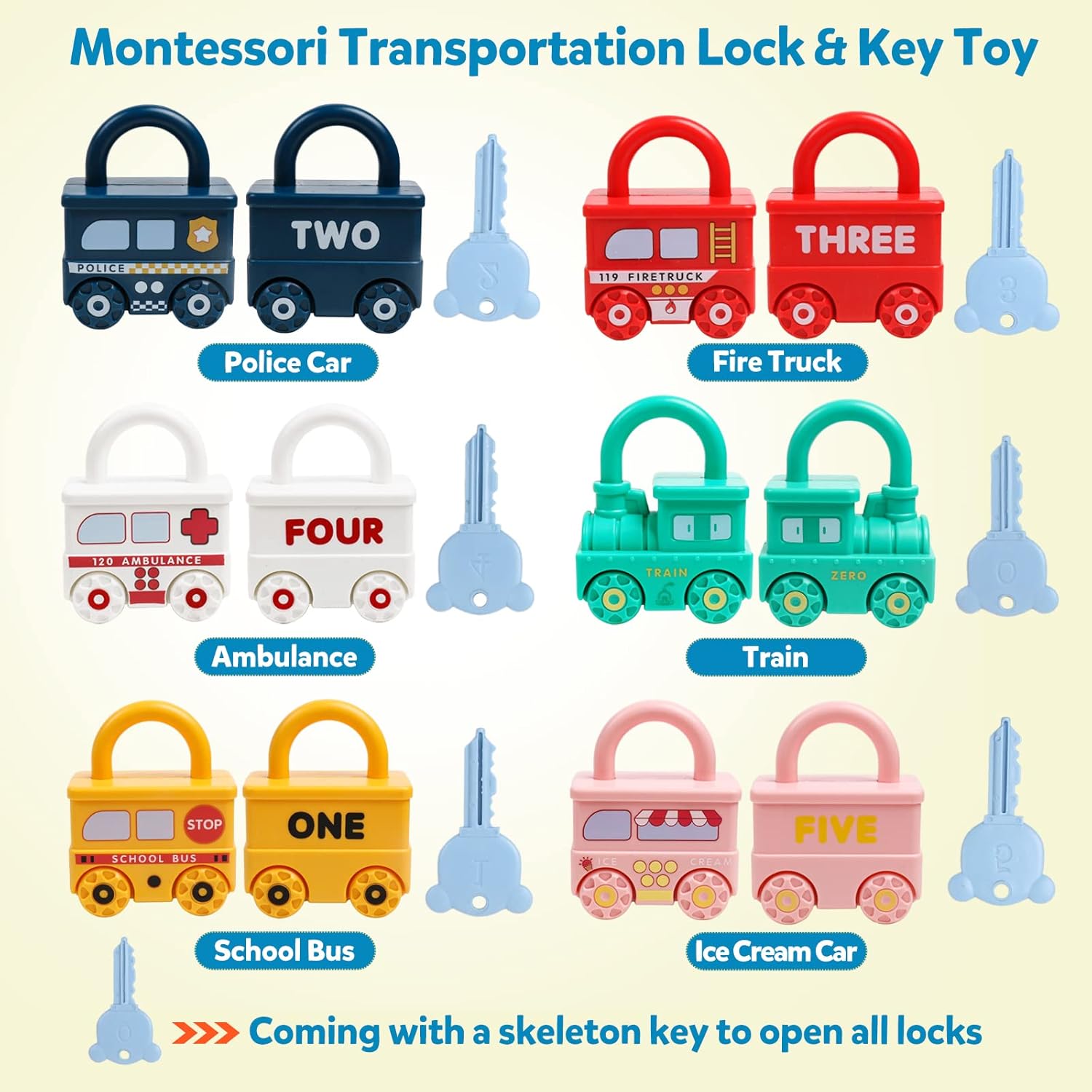 Learning Toys Sorting & Matching Locks and Keys Toddlers Sensory Car Activity Fine Motor Toy, Birthday Party Favors Valentine's Gifts Back to School Stuffers for Kids Age 2-5 Years