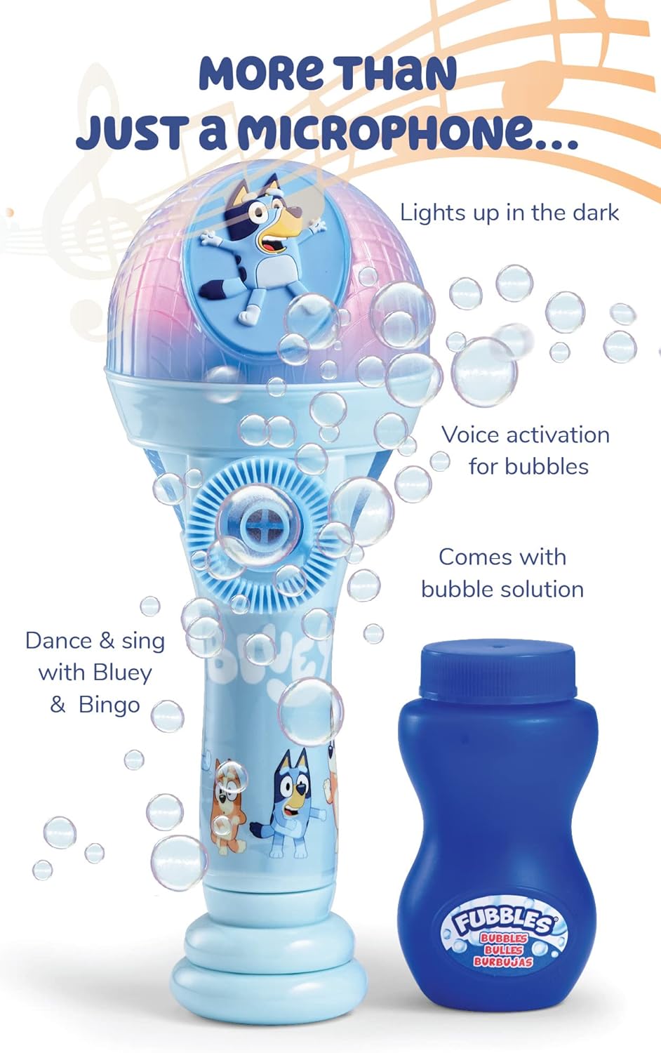 Dance Mode Bubble Machine and Toy Microphone | Bluey Toy for Baby, Toddlers and Kids | Includes Bubble Solution