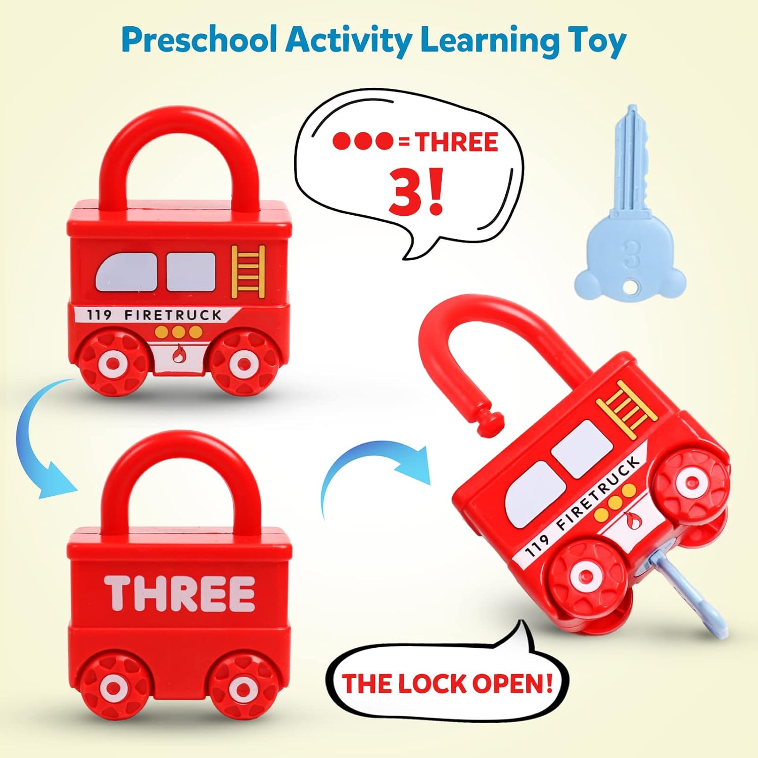 Learning Toys Sorting & Matching Locks and Keys Toddlers Sensory Car Activity Fine Motor Toy, Birthday Party Favors Valentine's Gifts Back to School Stuffers for Kids Age 2-5 Years
