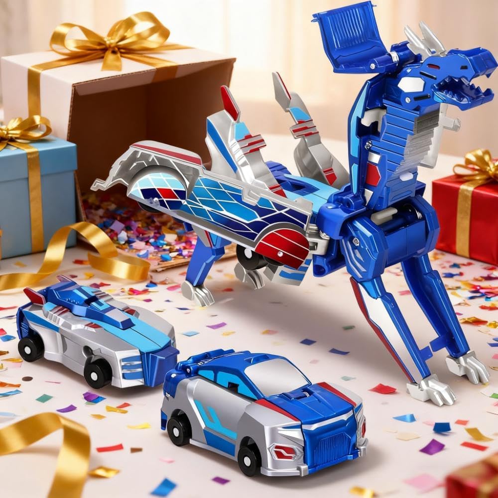 Transforming Dinosaur Toys,2-in-1 Magnetic Cars Crash & Transform into Dinosaur, No Battery Needed, Safe ABS Plastic for Kids 3-12 Christmas Birthday Present