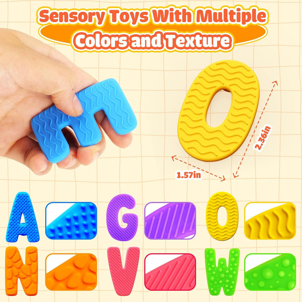 Alphabet Sensory Toys for Kids Toddler: Textured Fidget Toys with Sucion Cup - ABC Educational Toy Preschool Learning Activity - Fidget for Classroom Autistic - Stocking Stuffers