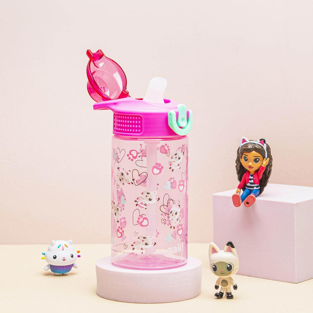 DreamWorks Gabby's Dollhouse Sage Water Bottle For School or Travel, 16oz Durable Plastic Water Bottle With Straw, Handle, and Leak-Proof, Pop-Up Spout Cover (Pandy Paws)