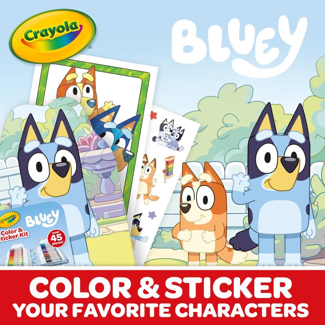 Art Kit for Kids (45pcs), Bluey Coloring Book Pages & Stickers for Kids, Arts & Crafts Set, Toys for Girls & Boys, Gift, 4+