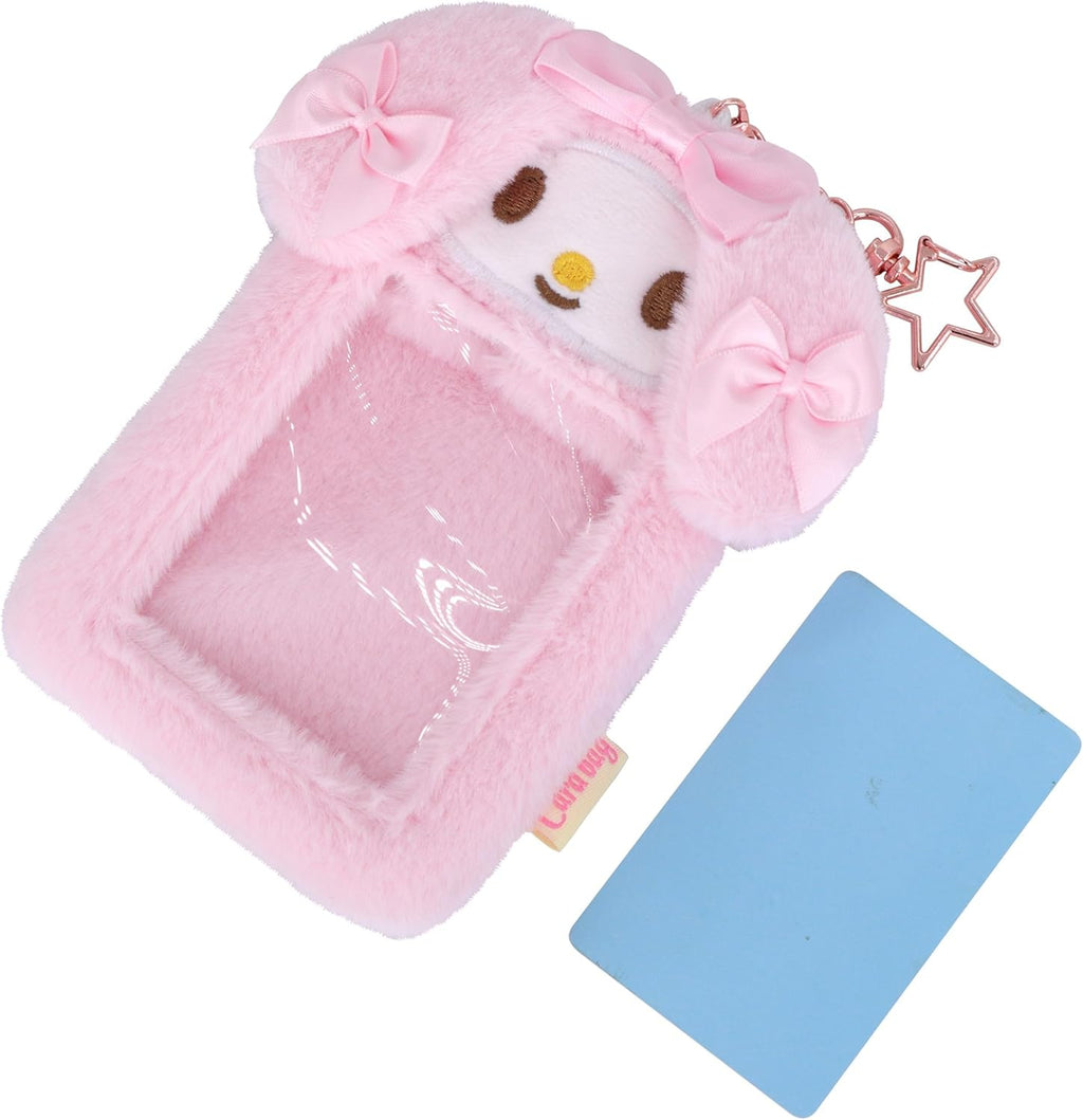 Anime Melody Women Girls Plush Photocard Holder with Keychain Cute Cartoon Photo Card Holder ID Credit Band Card Protector Stainery