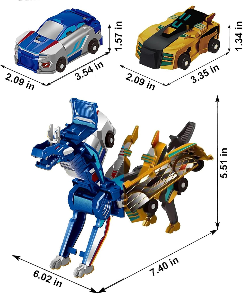 Magnetic Dinosaur Car Toy - 2 in 1 Crash & Transform Vehicle to Dino, No Battery Needed for Kids Age 3-12, Birthday Gift (Gold Blue)