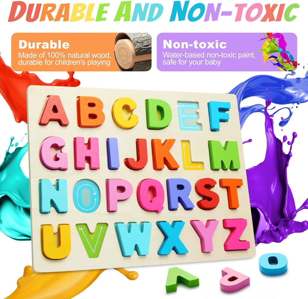 Wooden Puzzles for Toddlers, ABC Alphabet Puzzle, Learning Toys, Preschool Learning Activities, Preschool Educational Toddler Puzzle for Gift Set