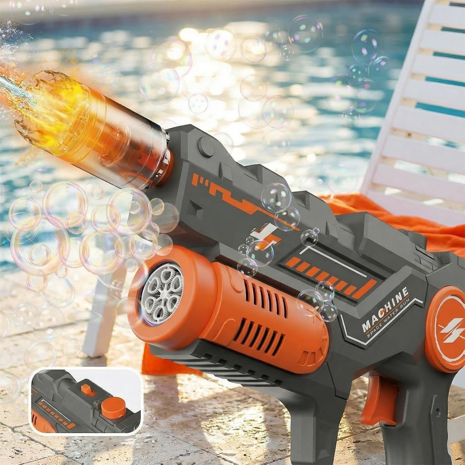 2 in 1 Electric Water Gun & Automatic Bubble Machine for Kids, with LED,Rechargeable Water Squirt Guns,Summer Outdoor Toy for Pool Beach Party, Gift for Boys Girls Ages 3-8