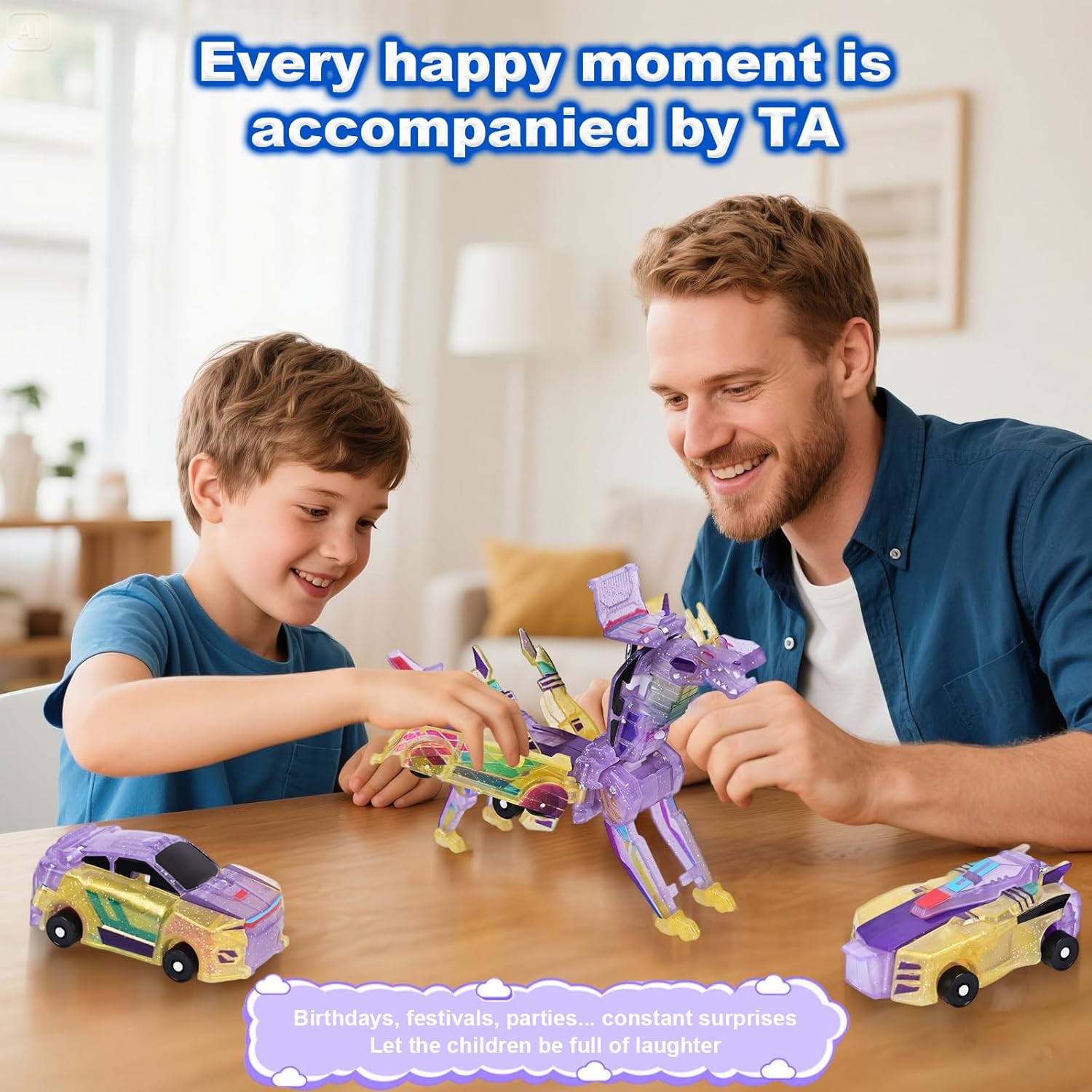 Magnetic Dinosaur Car Toy - 2 in 1 Crash & Transform Vehicle to Dino, No Battery Needed for Kids Age 3-12, Birthday Gift