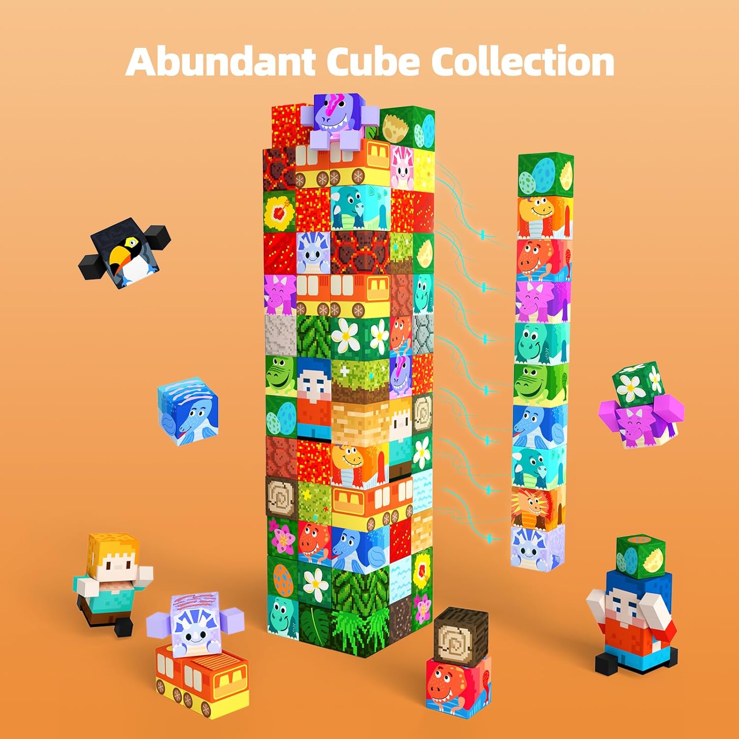 126PCS Magnetic Blocks Playset, Build Dinosaur MagWonder with Building Pretend Play Toys, STEM Montessori Travel Gift for Kids