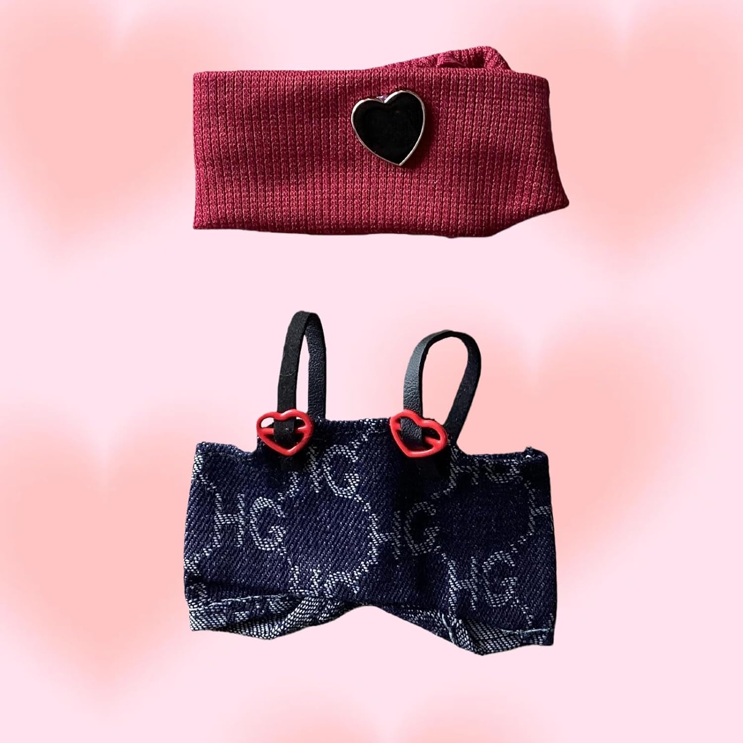 Clothes for Labubu, Valentine's Day Clothing for Big into Energy Labubu, Heart Hat & Overalls Set for 17cm Dolls (Beanie & Heart Overalls)