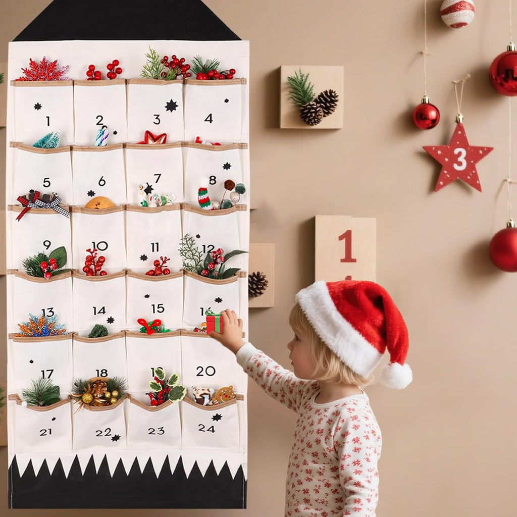 Christmas Advent Calendar, Reusable Hanging Christmas Countdown Calendar with 24 Pockets for 2025 Xmas Home Decoration