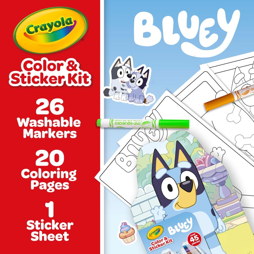 Art Kit for Kids (45pcs), Bluey Coloring Book Pages & Stickers for Kids, Arts & Crafts Set, Toys for Girls & Boys, Gift, 4+