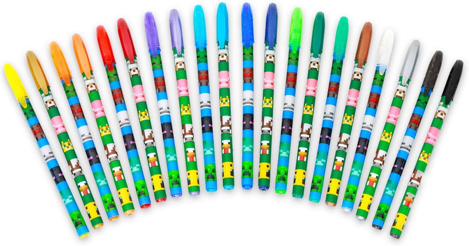Minecraft Gel Pens Set - Bundle with 20 Colorful Gel Pens, Plus Coloring Book, Stickers, More | Minecraft Activity Set for Kids Ages 4-8