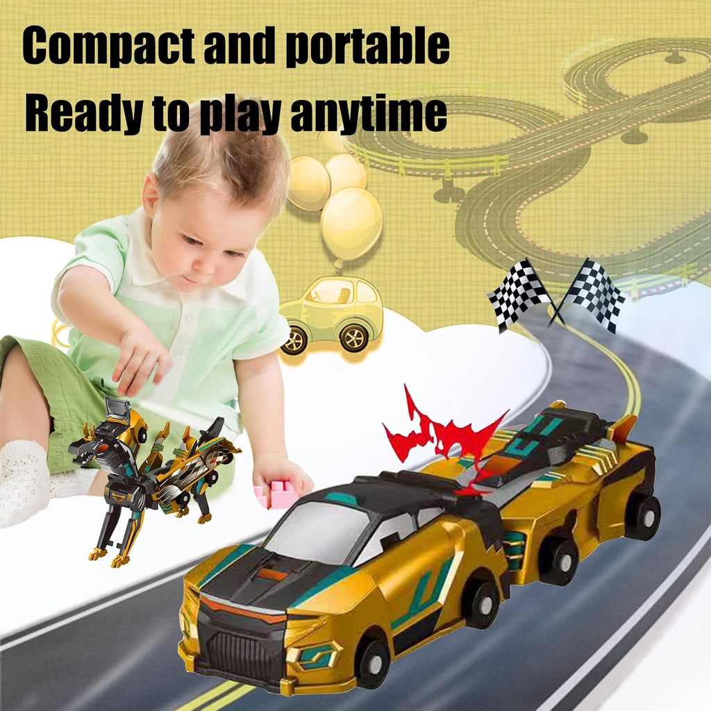 Magnetic Dinosaur Car Toy - 2 in 1 Crash & Transform Vehicle to Dino, No Battery Needed for Kids Age 3-12, Birthday Gift(Golden Dragon)