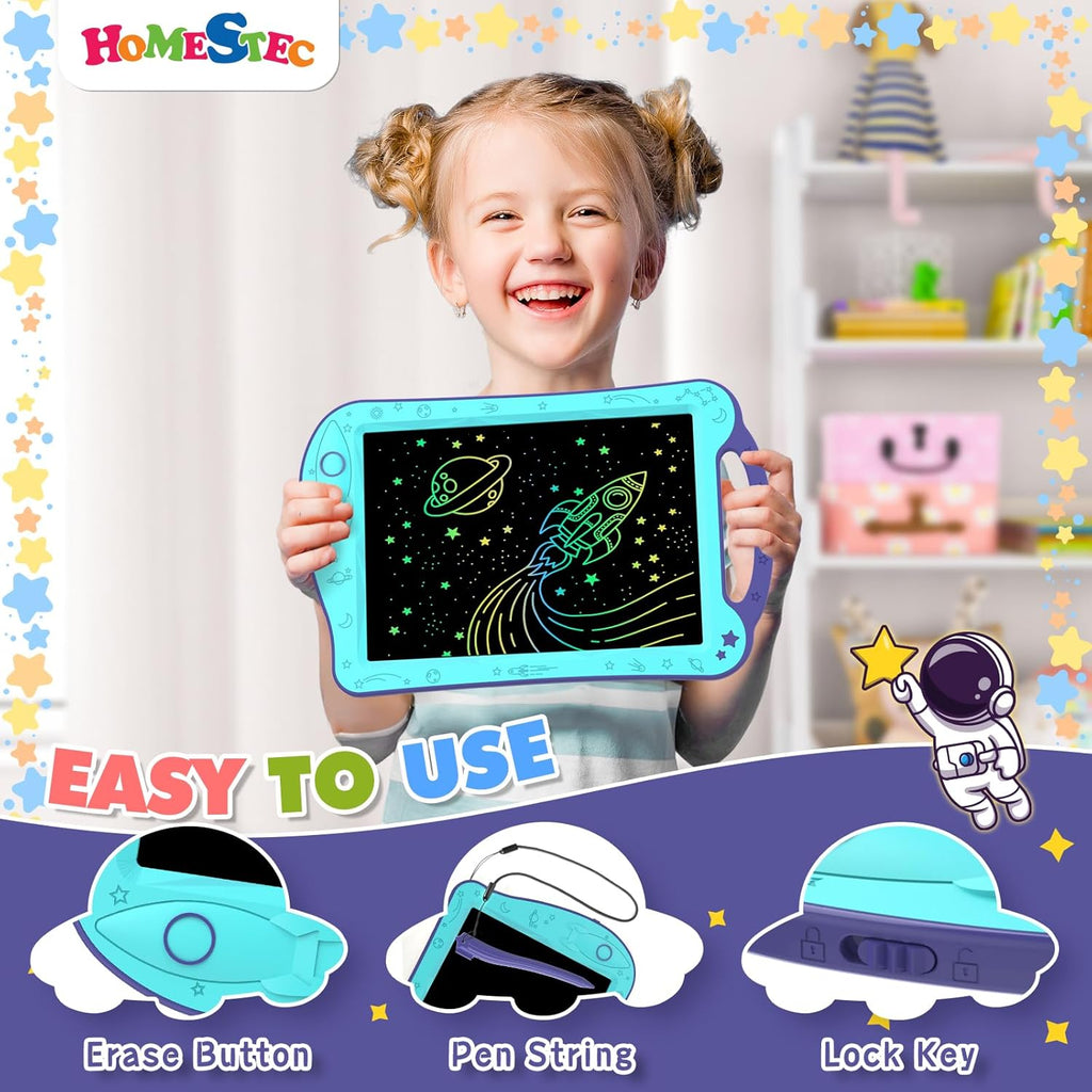 Astrodraw Drawing Pad, Colorful LCD Writing Tablet for Kids, Doodle Board for Toddlers 3 4 5 6 Years Old, Travel Toy Birthday Gift for Boys Girls (Aqua/Purple)