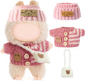 Clothes for LABUBU Doll (NO Doll), Handcrafted Crochet 3-Piece Accessories for LABUBU 17cm Dolls, Premium Outfit - Bunny Sweater + Hat + Bag, Cute Clothes for Dress up Unique Style (Pink)