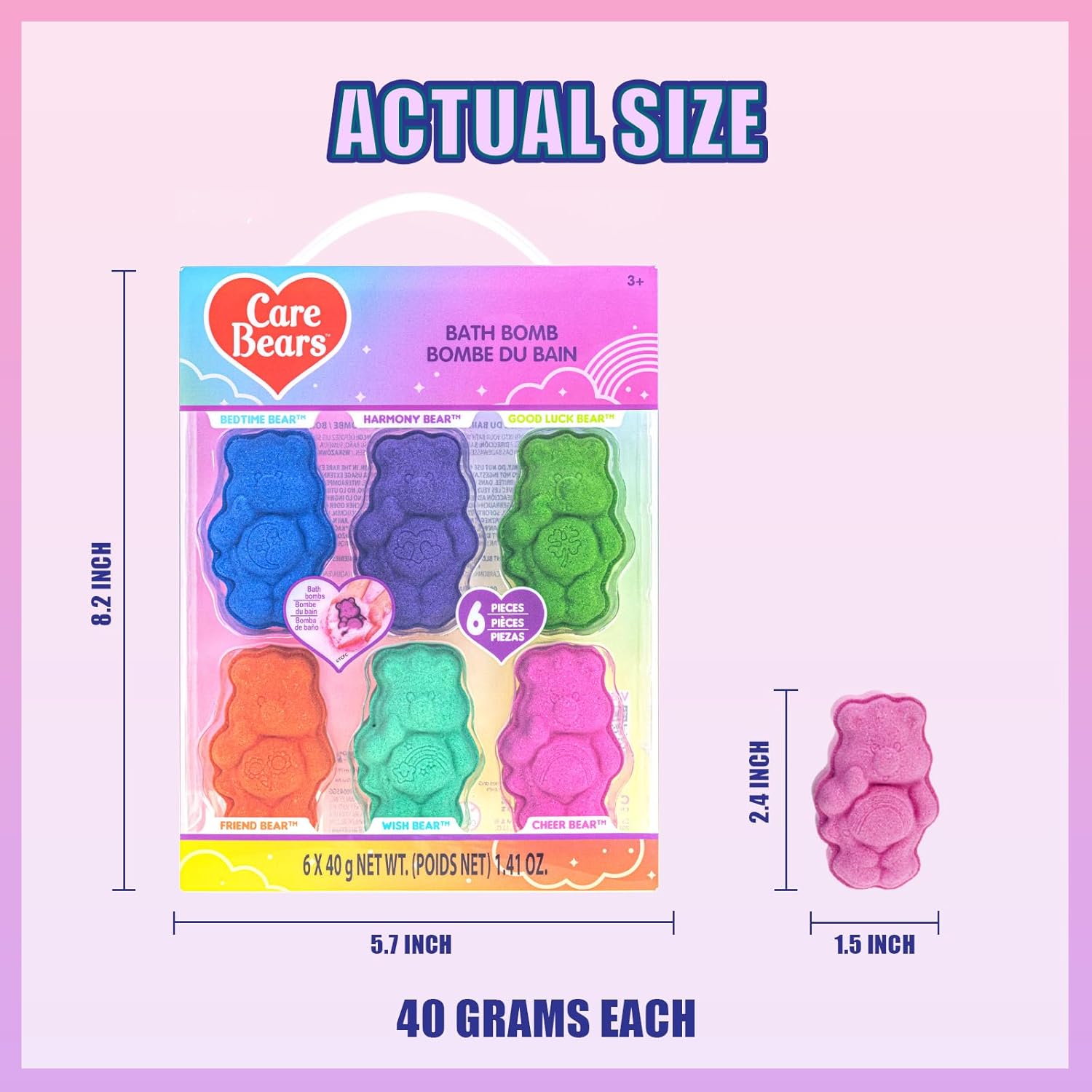 Care Bears 6 Pack Bubblegum Scented Bath Bombs - Ages 3+ Character Molded Bath Bombs – Fun & Bright Colors - Great Birthday Gifts, Stocking Stuffers, Slumber Parties, Spa Days & More by Townley Girl