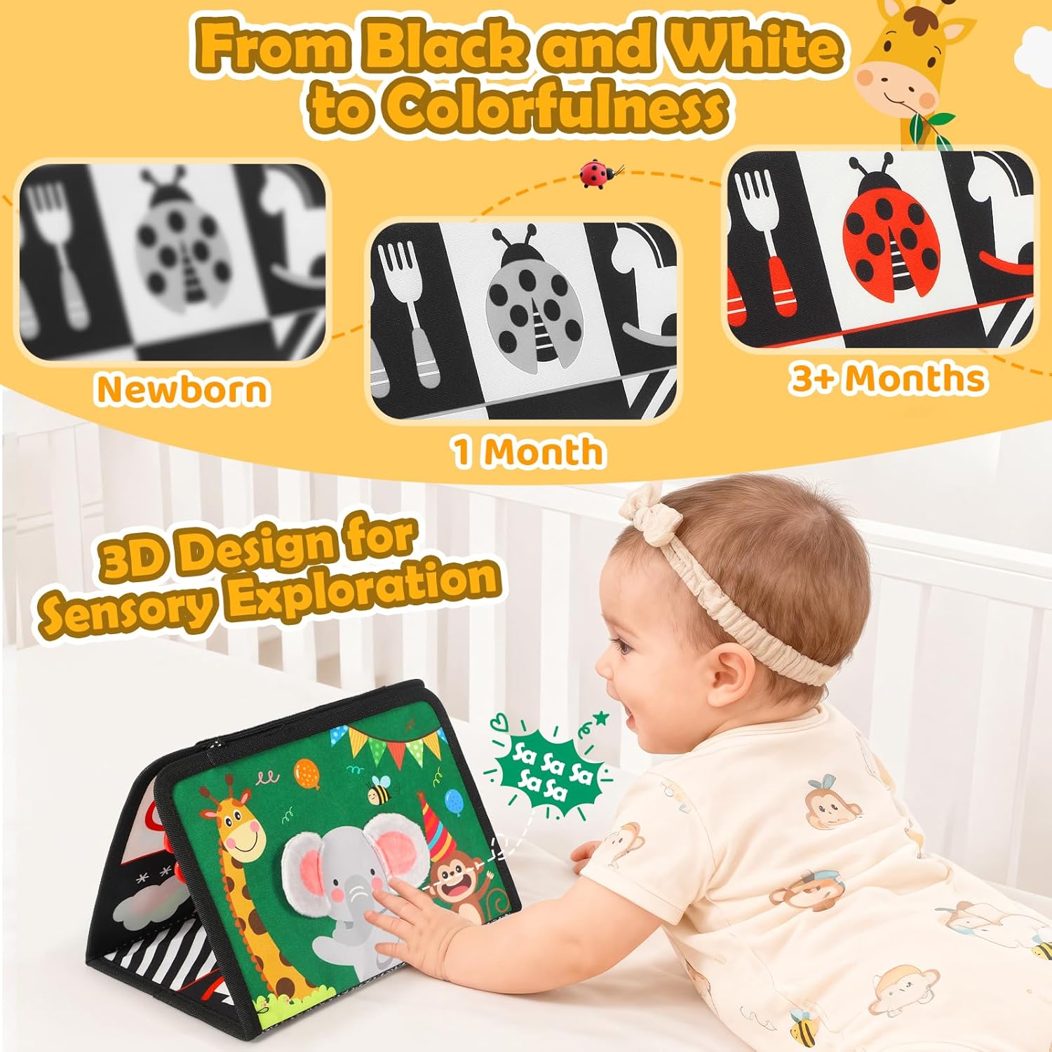 Tummy Time Toys, High Contrast Baby Toys for Newborn, Baby Visual Stimulation Mirror, Montessori Crinkle Book for Infant 0-3-6-12 Months, Boy Girl Shower Valentines Gift, Easter Basket Stuffers