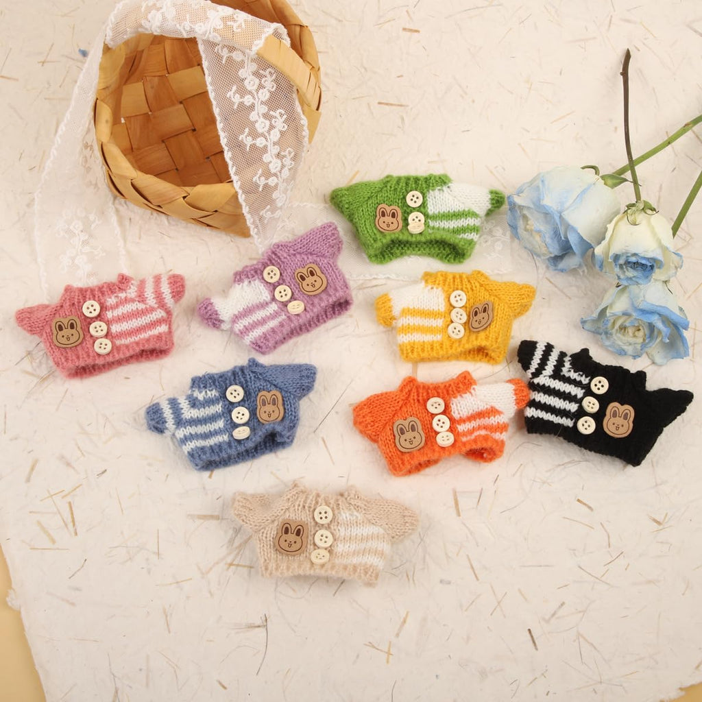 Clothes for LABUBU Doll (NO Doll), Handcrafted Crochet 3-Piece Accessories for LABUBU 17cm Dolls, Premium Outfit - Bunny Sweater + Hat + Bag, Cute Clothes for Dress up Unique Style (Pink)