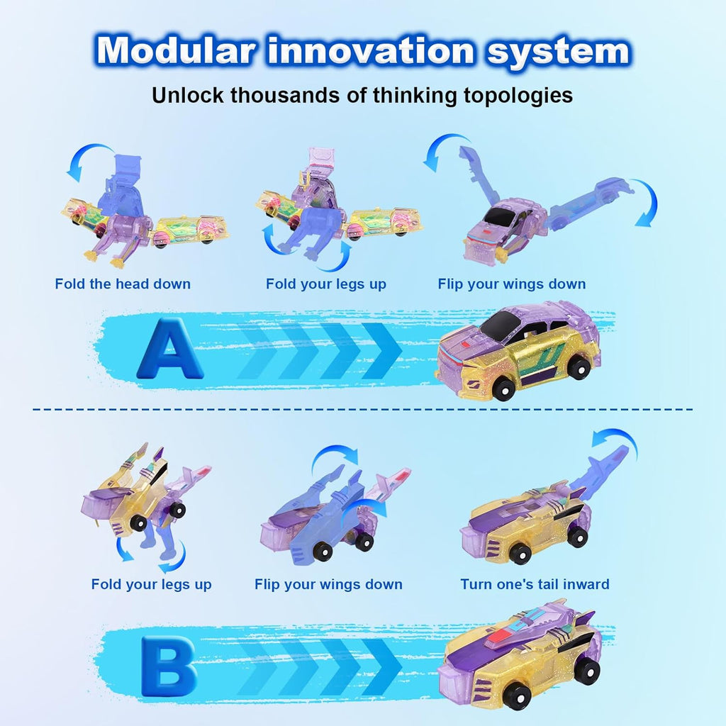 Magnetic Dinosaur Car Toy - 2 in 1 Crash & Transform Vehicle to Dino, No Battery Needed for Kids Age 3-12, Birthday Gift